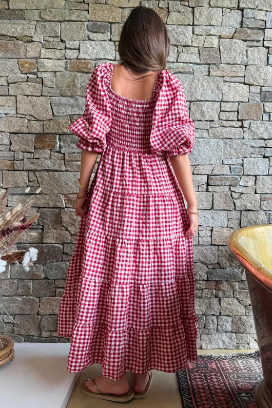 Nonni Gingham Darling Dress Sangria